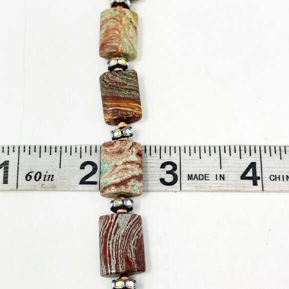 Artisan Jasper Gemstone Necklace Rectangle Beads Brown Green Earth Tone Boho - Picture 4 of 12